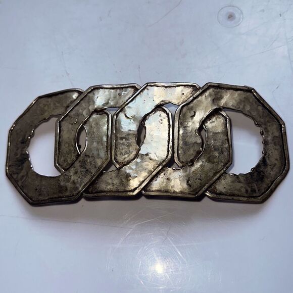 Vintage hammered silver interlocking hexagon circle belt buckle - Picture 2 of 7